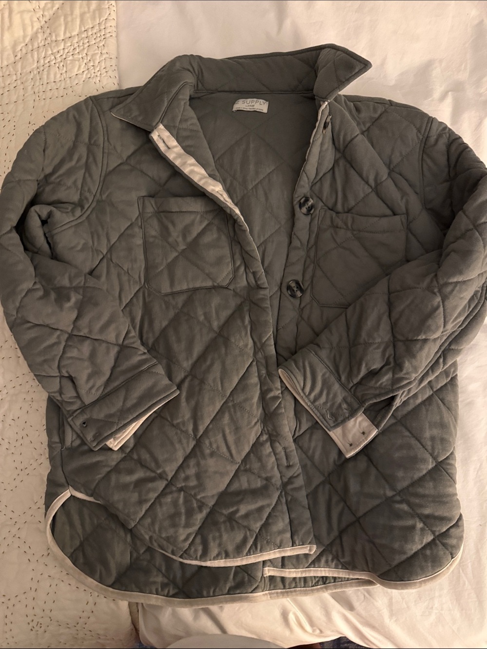 Z Supply Quilted Puffer Jacket in Gray with Contrast Trim